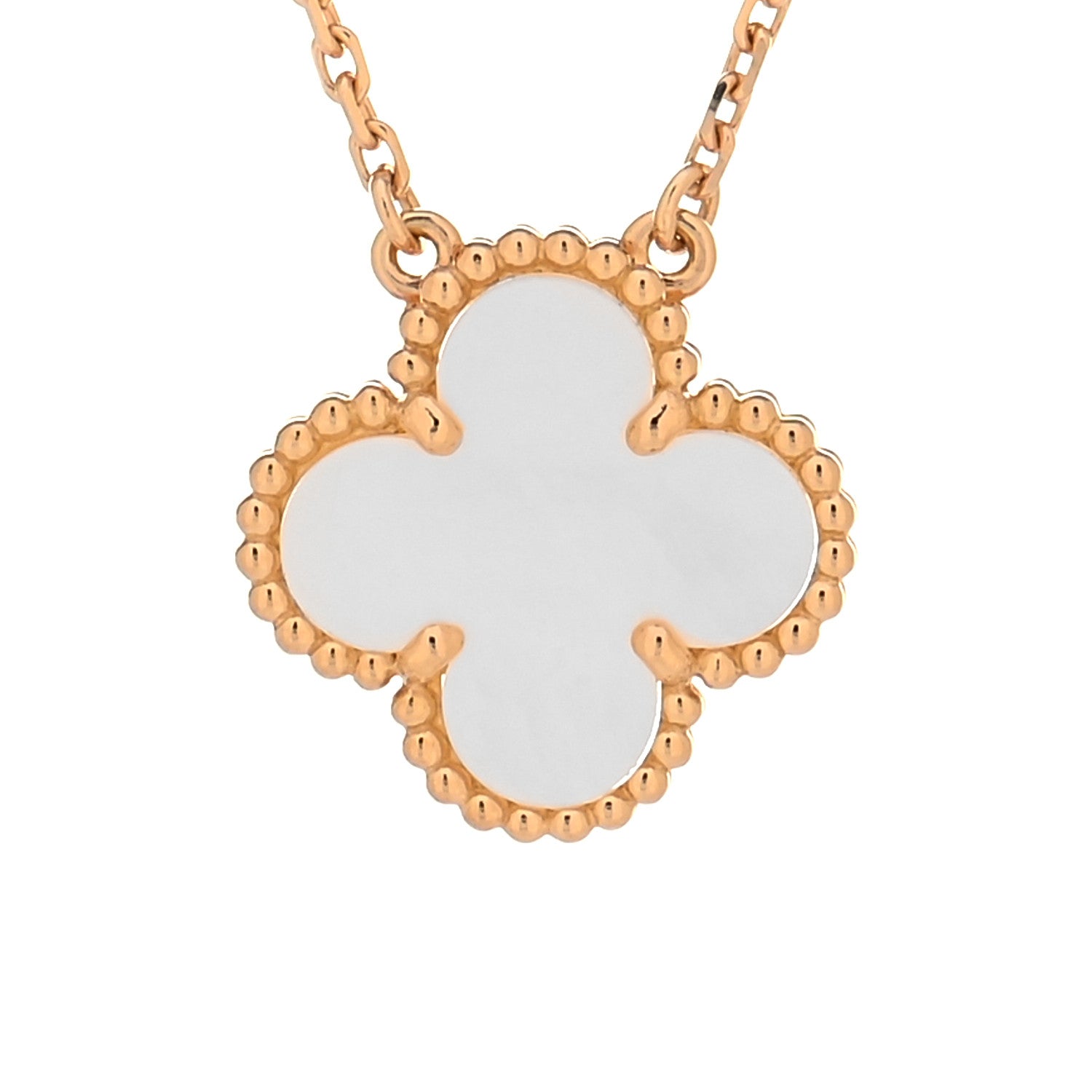 Van Cleef & Arpels 18K Yellow Gold Mother of Pearl Vintage Alhambra Pendant Necklace 3 of 6