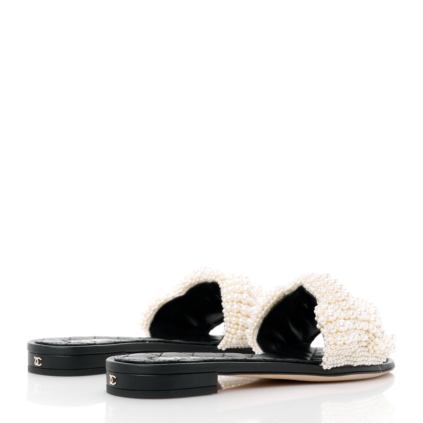 Fantasy Calfskin Pearl Cord CC Mules 38 Ivory Black