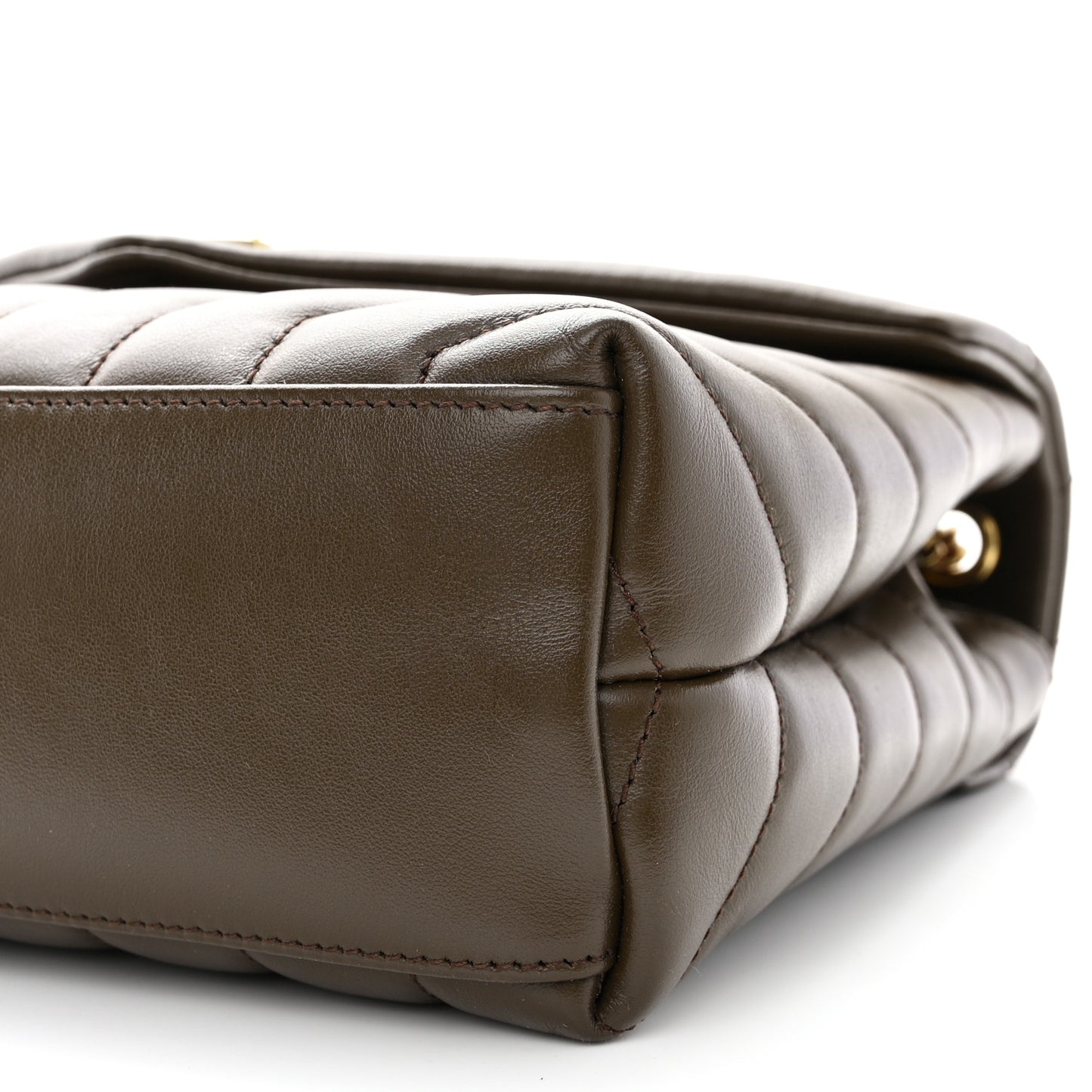 SAINT LAURENT Calfskin Y Quilted Monogram Small Loulou Chain Satchel Soil Brown