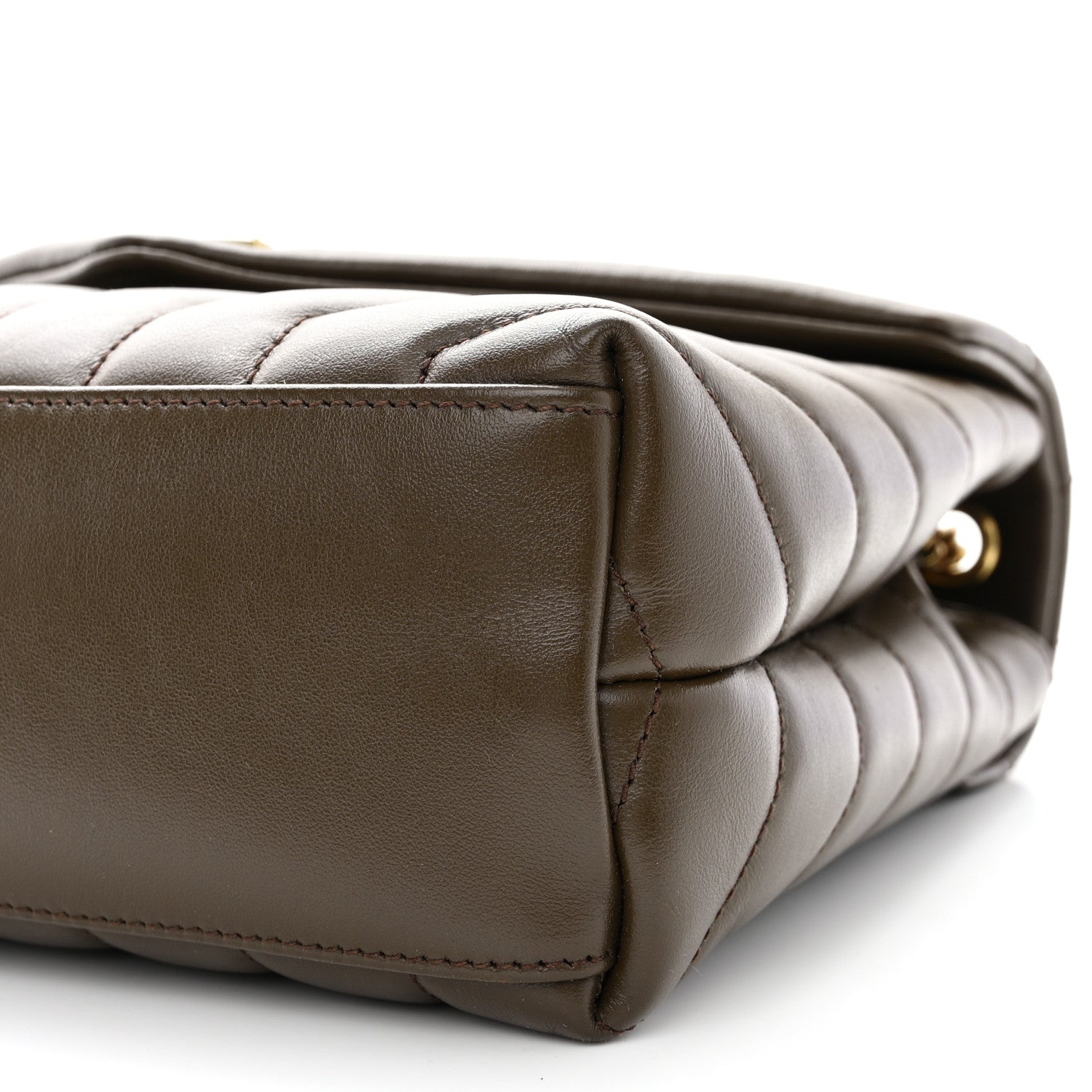 Saint Laurent SAINT LAURENT Calfskin Y Quilted Monogram Small Loulou Chain Satchel Soil Brown 10 of 10