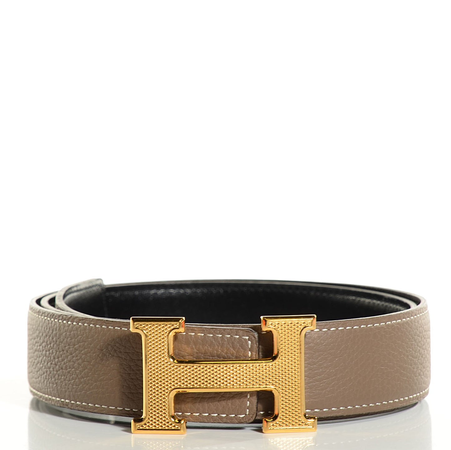 Box Togo Guilloche 32mm H Belt 85 Black Etoupe