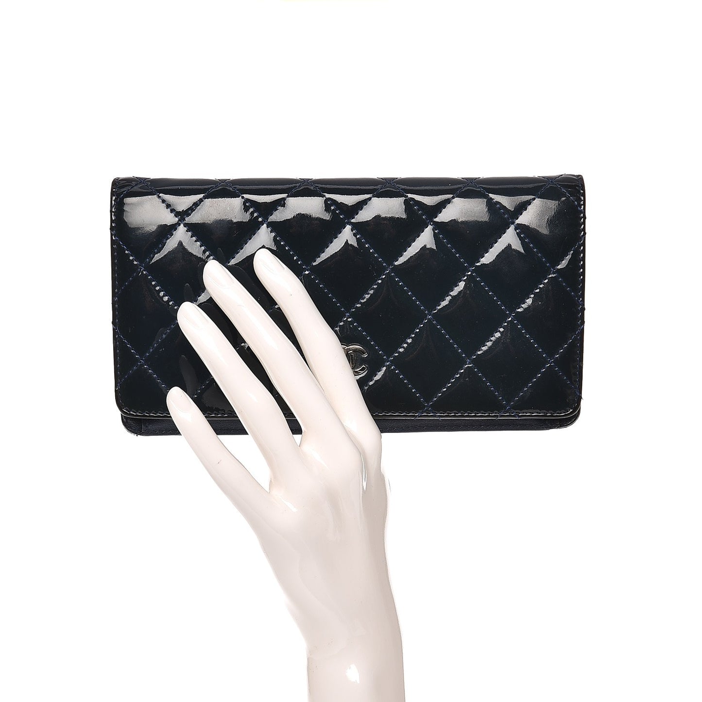Patent Quilted Yen Wallet Dark Blue