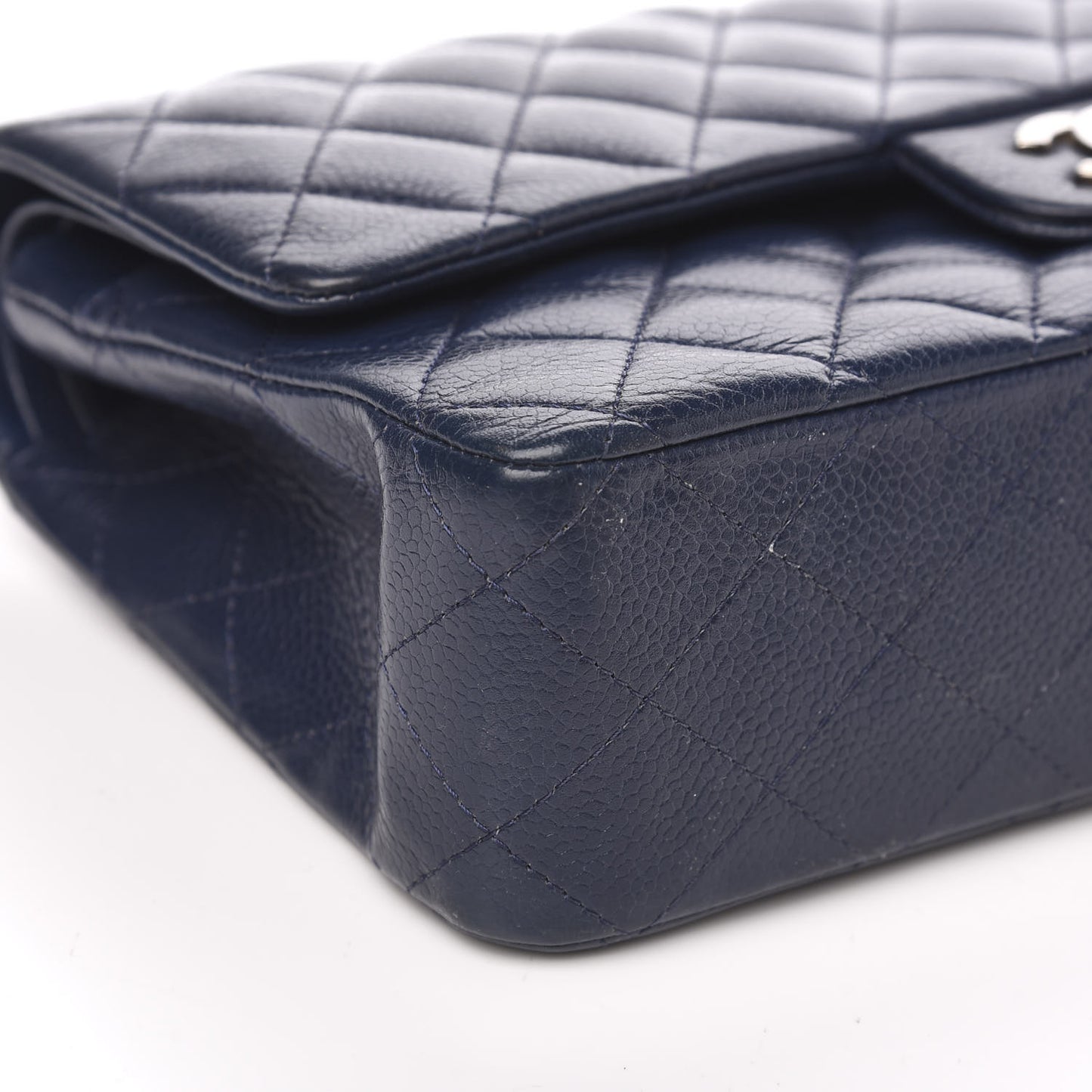 Caviar Quilted Medium Double Flap Navy