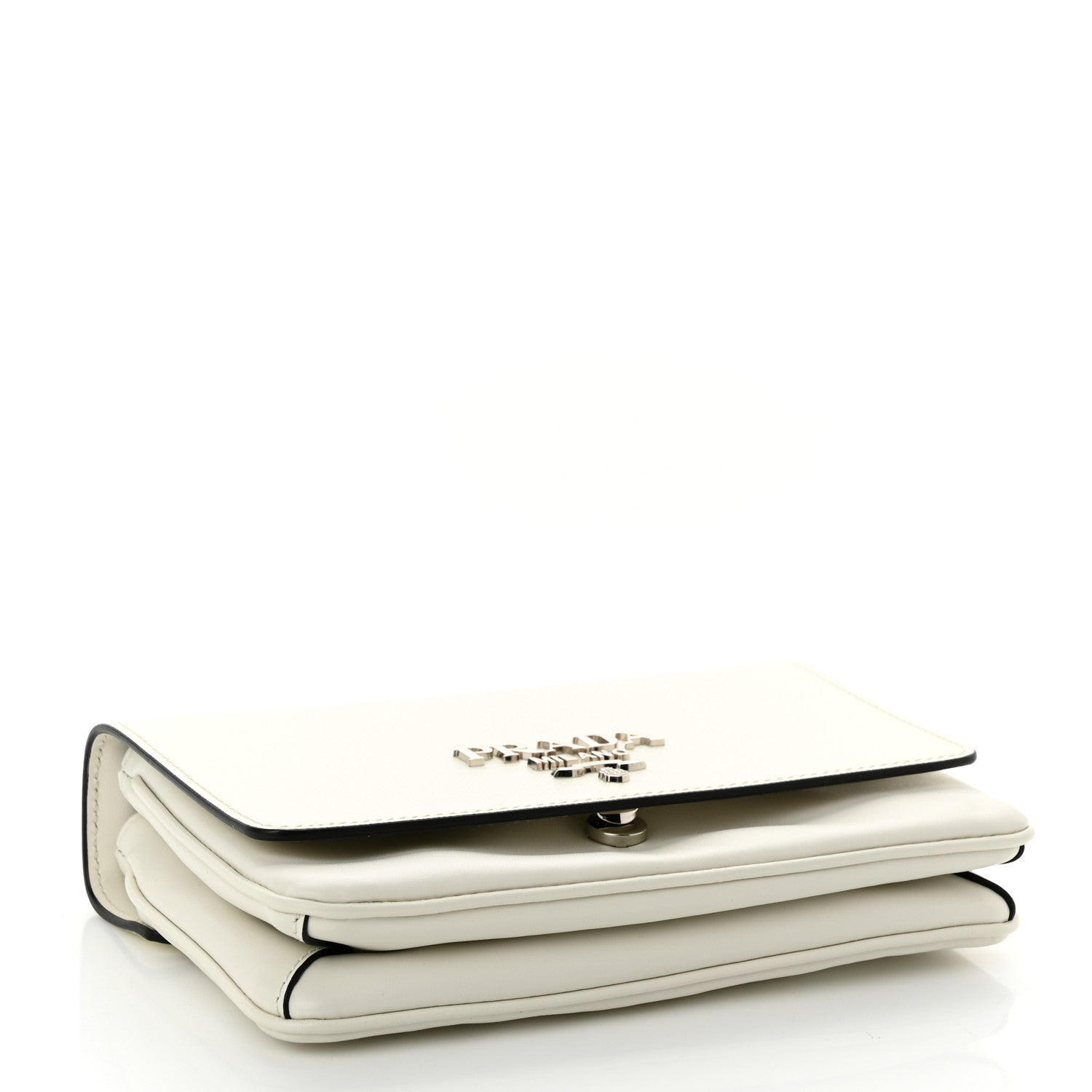 Prada Soft Calfskin Saffiano Chain Crossbody Bag White Black 4 of 9