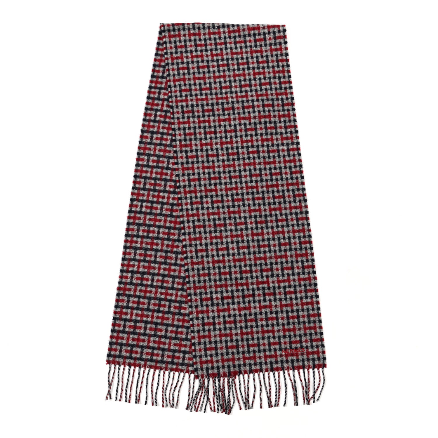 Hermes Cashmere H Ecossais Muffler Marine Bordeaux Gris Clair 2 of 3