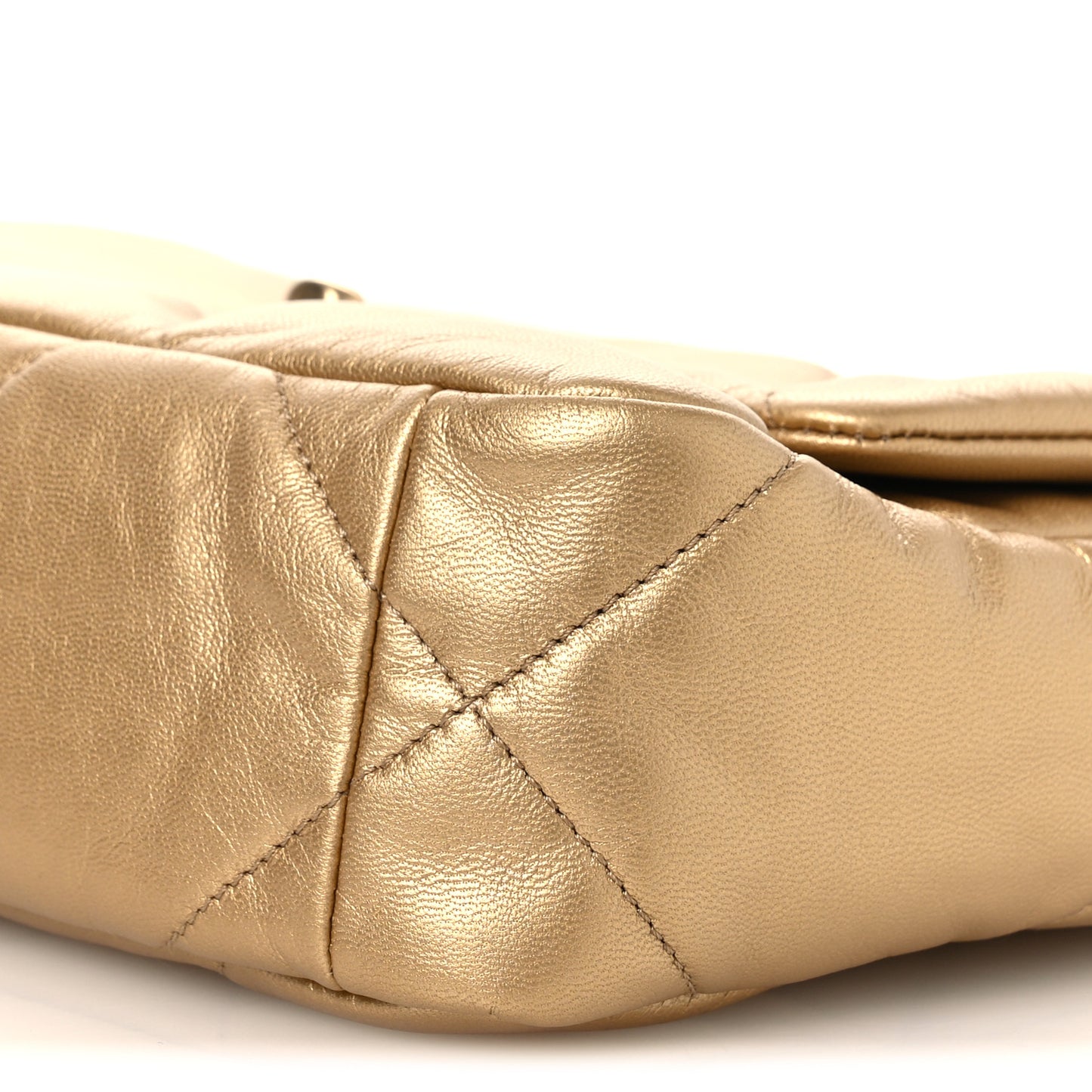 Metallic Goatskin Quilted Medium Chanel 19 Flap Gold