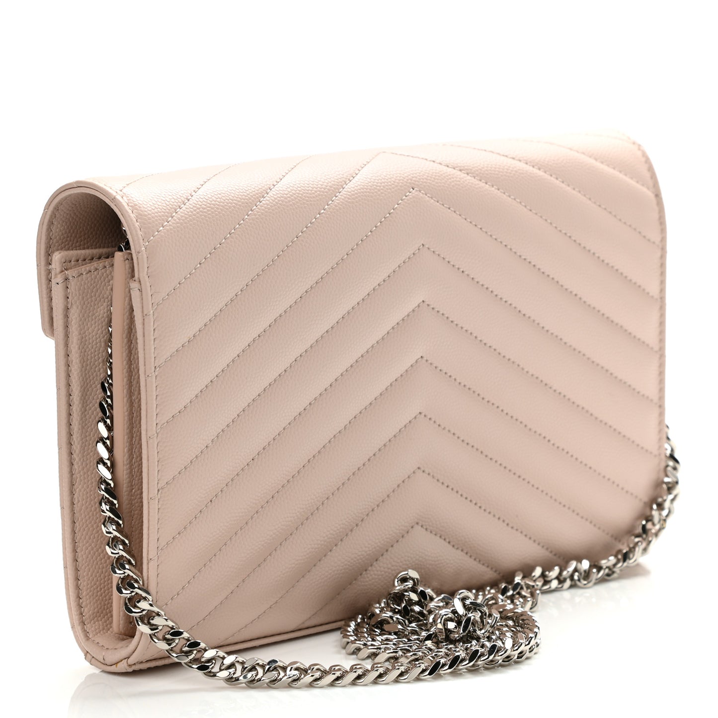 Grain De Poudre Matelasse Chevron Monogram Chain Wallet Pale Pink