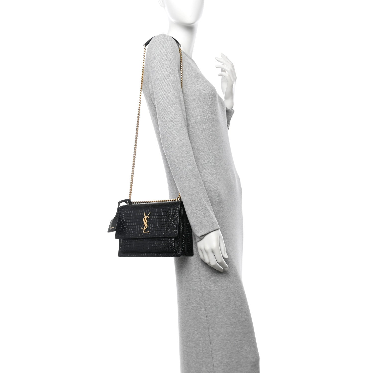 Saint Laurent Calfskin Crocodile Embossed Medium Monogram Sunset Black 2 of 10
