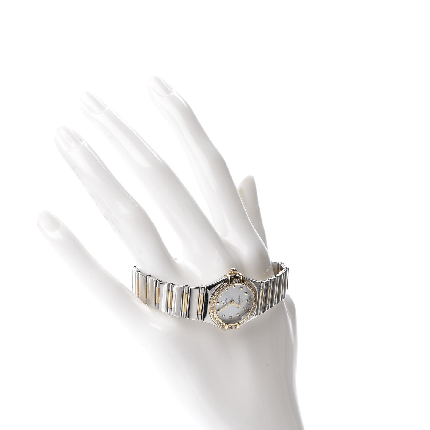 Stainless Steel 18K Yellow Gold Diamond Bezel Mother of Pearl 23mm Constellation My Choice Quartz Watch 895.1243