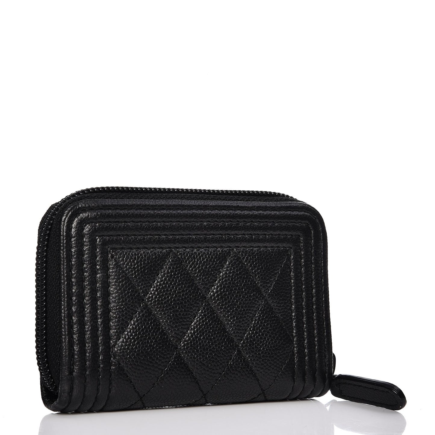 Caviar Quilted Boy Zip Around Coin Purse Wallet So Black