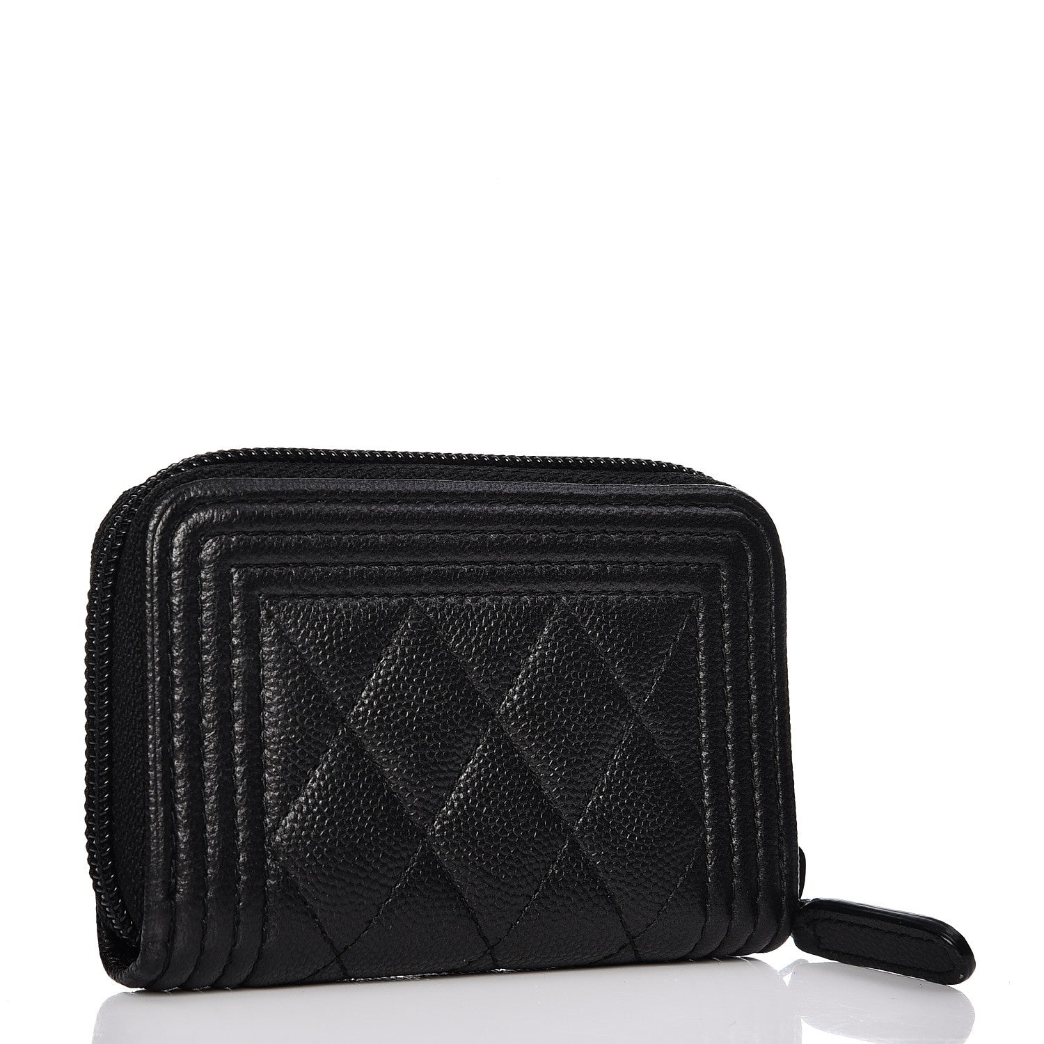 Chanel Caviar Quilted Boy Zip Around Coin Purse Wallet So Black 3 of 7