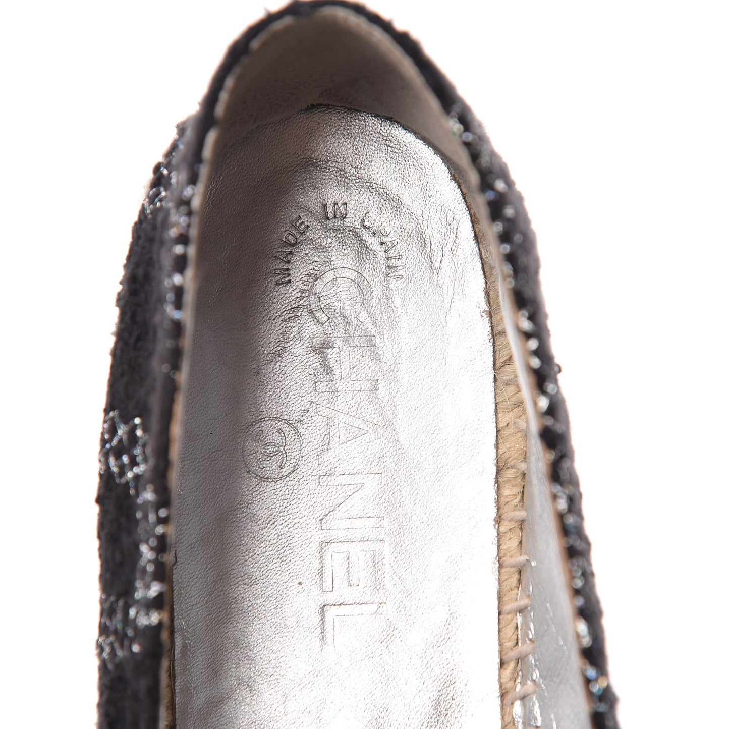 Tweed Lambskin CC Espadrilles 37 Black Silver