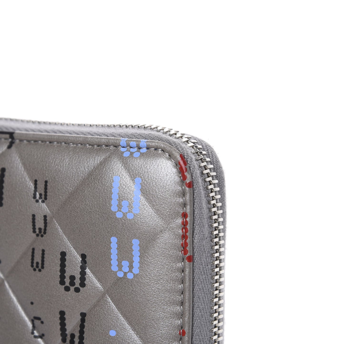 Metallic Lambskin Quilted Large Gusset Zip Around Wallet Silver Multicolor