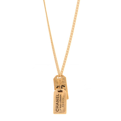 Chanel Metal ID Dog Tag Charm Necklace Gold 1 of 8