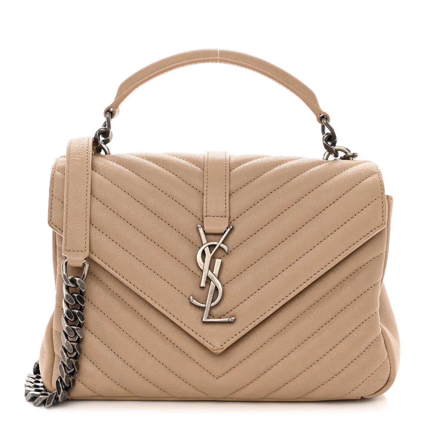 Sheepskin Matelasse Chevron Monogram Medium College Bag Dark Beige