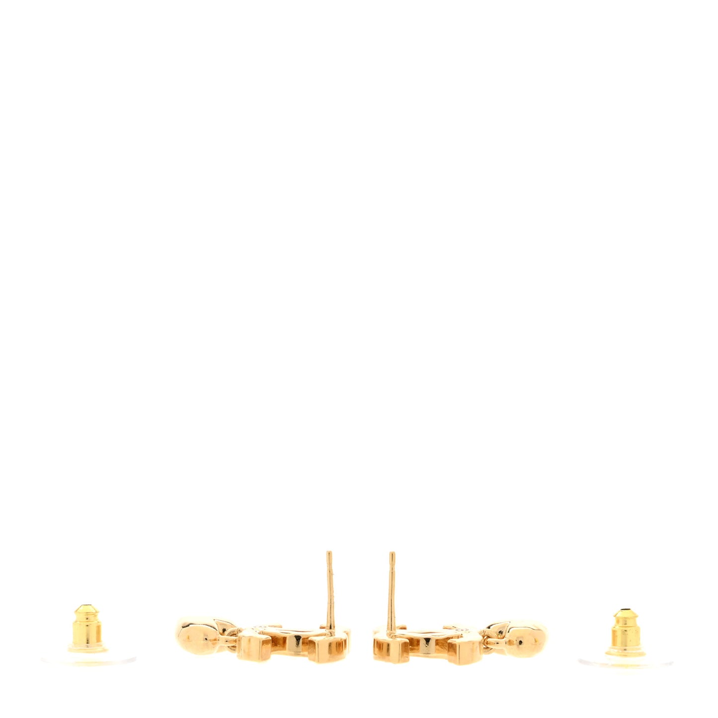 Metal Crystal CC Heart Drop Earrings Gold