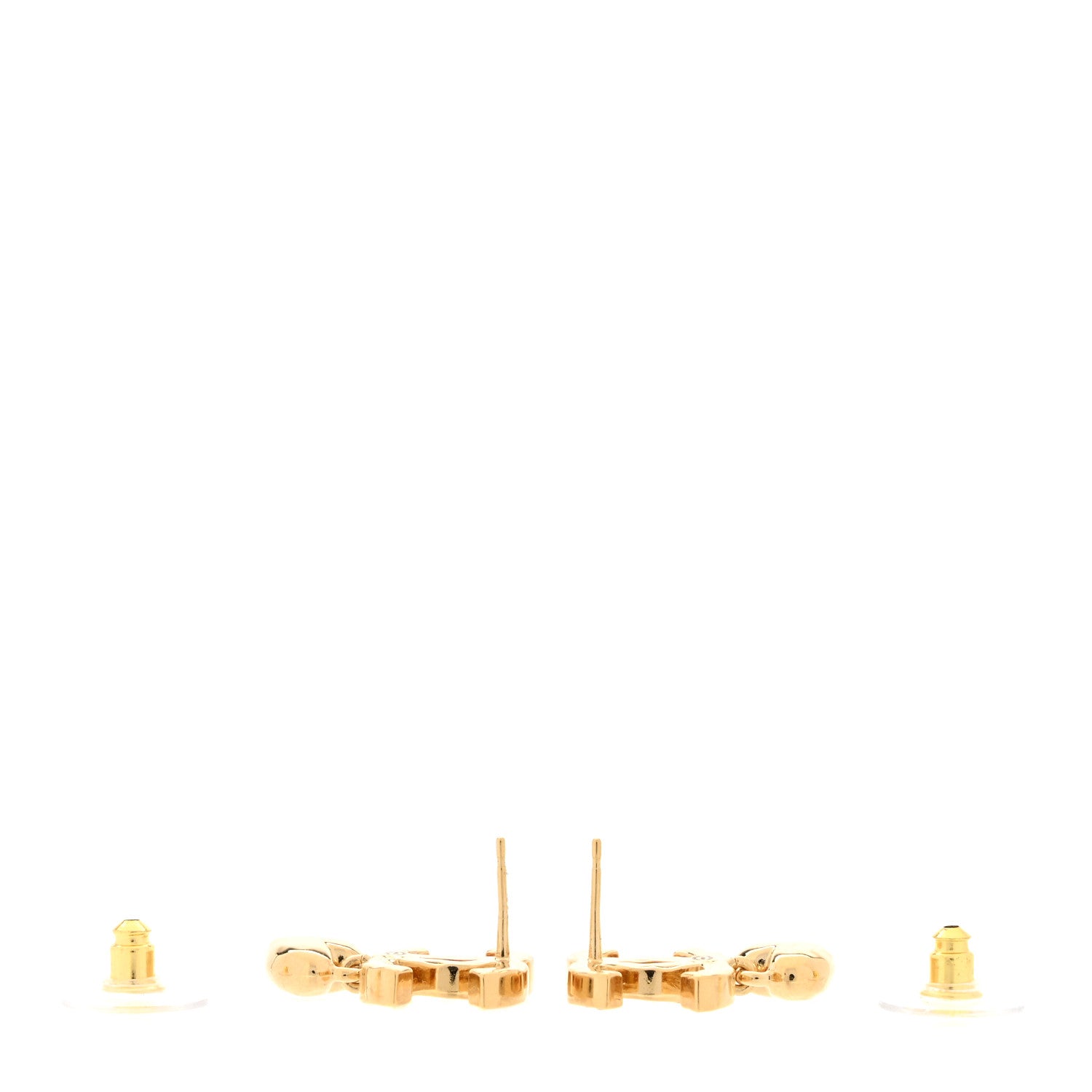 Chanel Metal Crystal CC Heart Drop Earrings Gold 3 of 5