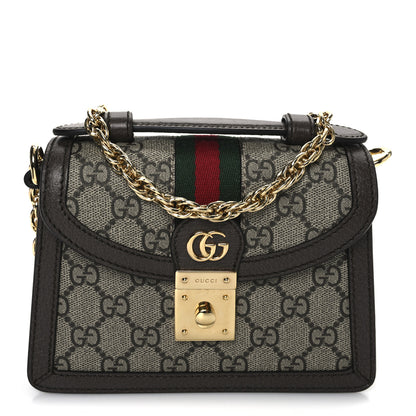 Gucci GG Supreme Monogram Textured Dollar Calfskin Web Mini Ophidia Padlock Top Handle Chain Shoulder Bag Beige Ebony New Acero 1 of 11