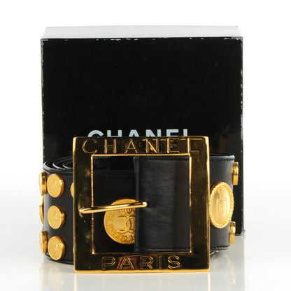Chanel Lambskin Medallion Belt 30 75 Gold Black 5 of 5