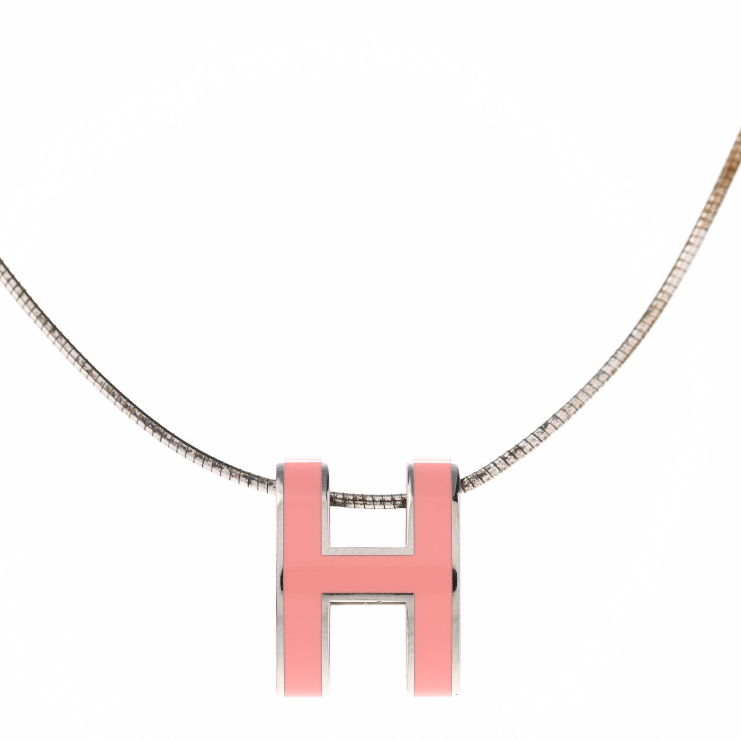 Hermes Lacquered Palladium Pop H Necklace Rose Azalee 4 of 7