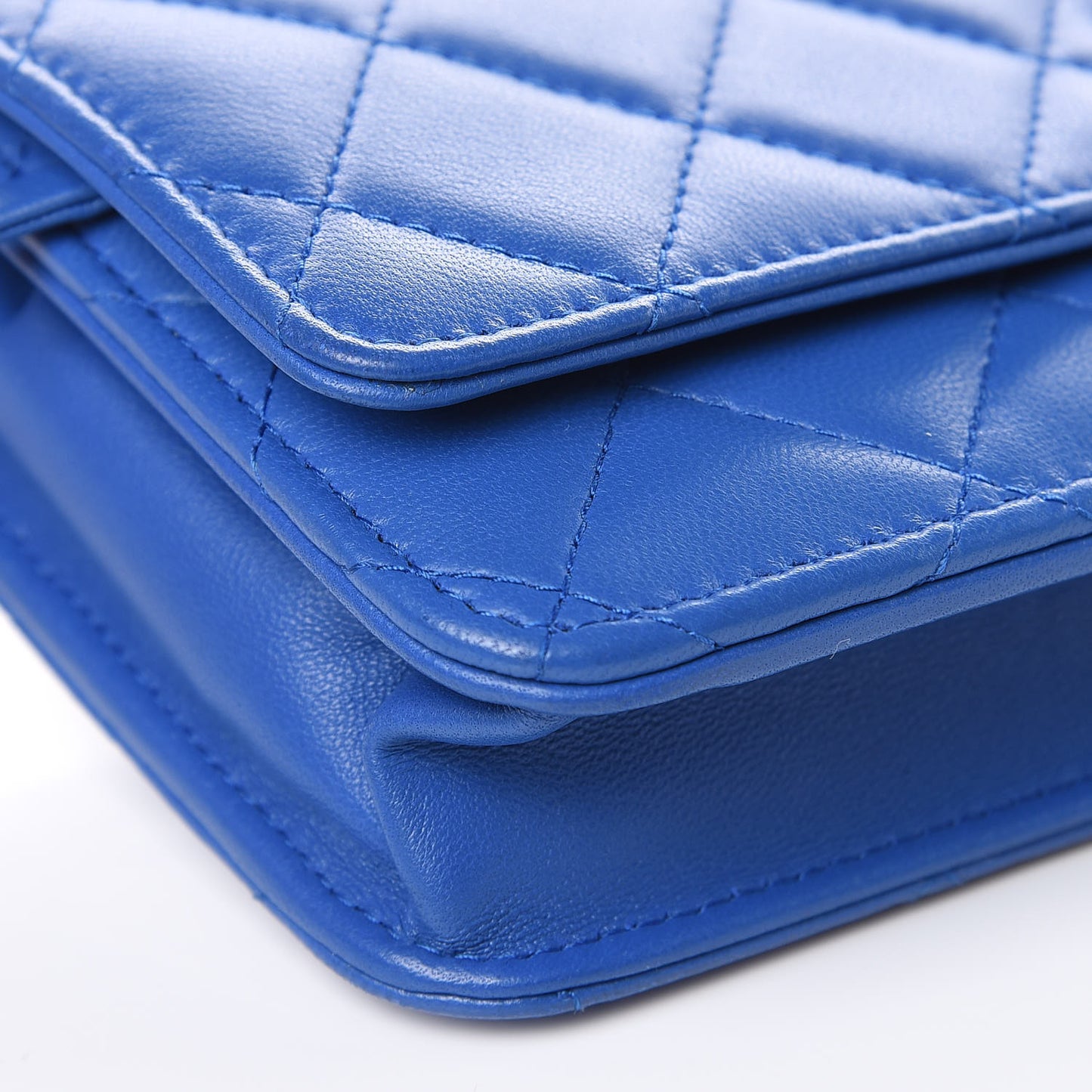 Lambskin Quilted Wallet On Chain WOC Bright Blue