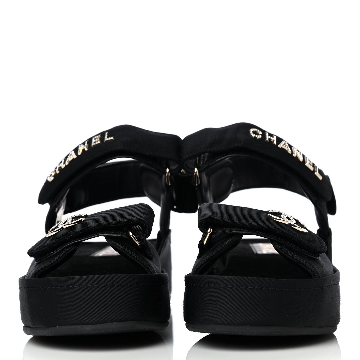 Grosgrain Crystal Logo Platform Sandals 36 Black