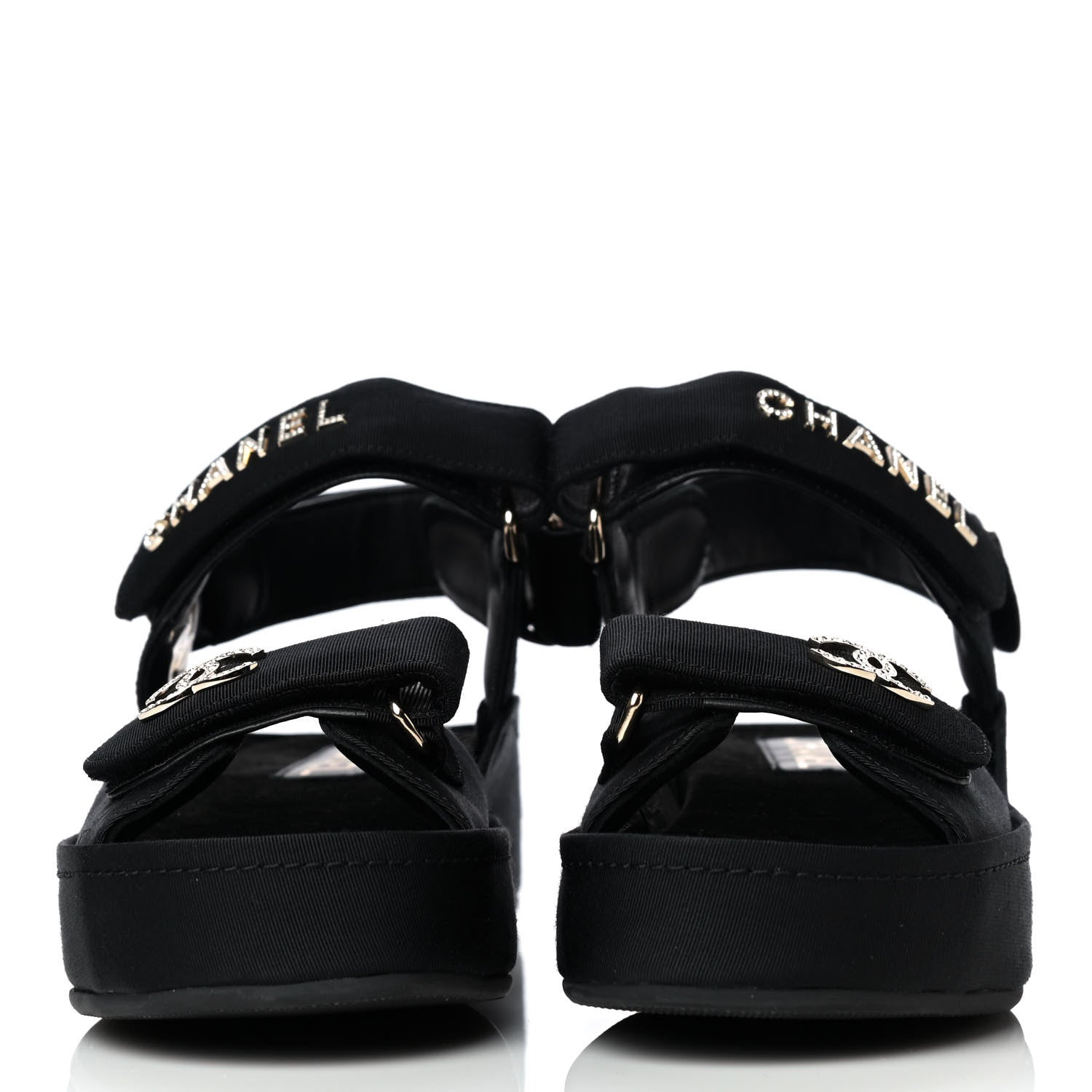 Chanel Grosgrain Crystal Logo Platform Sandals 36 Black 2 of 16