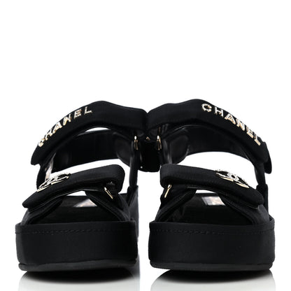 Chanel Grosgrain Crystal Logo Platform Sandals 36 Black 2 of 16