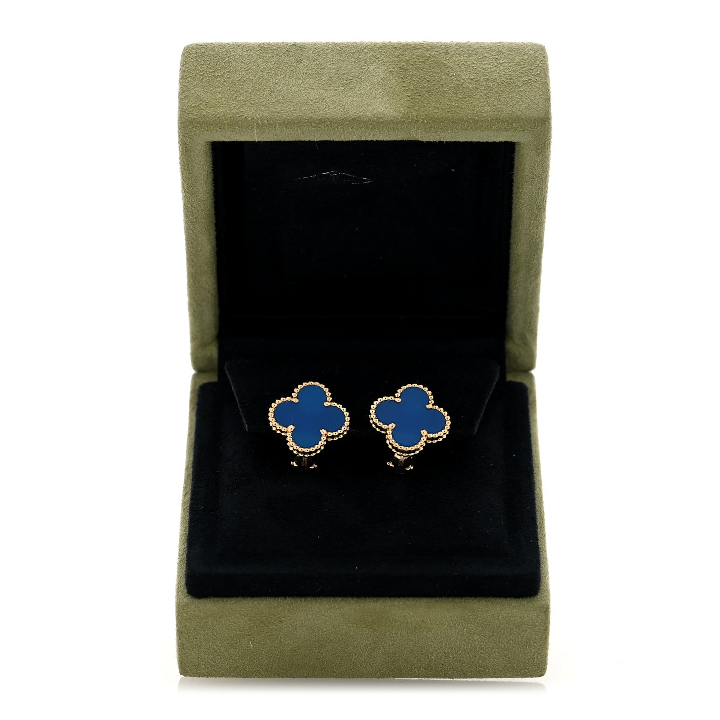 18K Yellow Gold Blue Agate Vintage Alhambra Earrings
