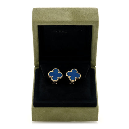 Van Cleef & Arpels 18K Yellow Gold Blue Agate Vintage Alhambra Earrings 5 of 5
