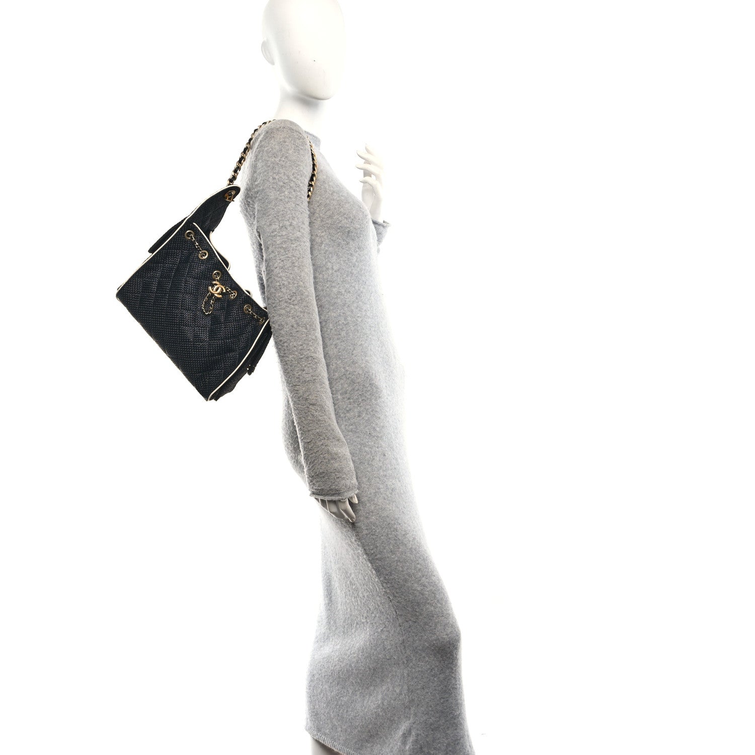 Chanel Braided Raffia Calfskin Quilted Small Chanel 25 Handbag Black White 2 of 11