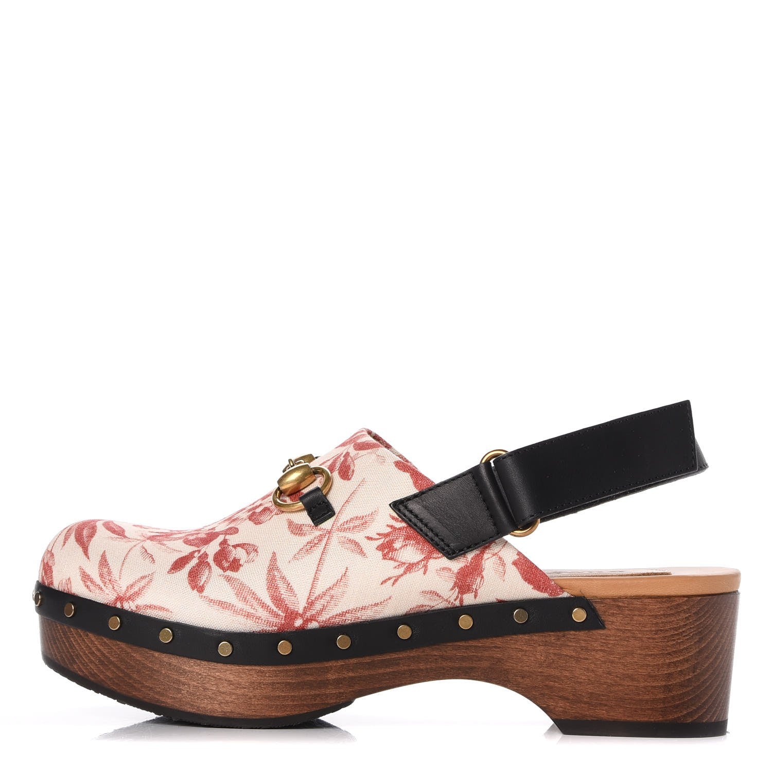Gucci Linen Horsebit Ikegami Herbarium Print Amstel Slingback Clogs 37.5 Romantic Cherry Black 1 of 10