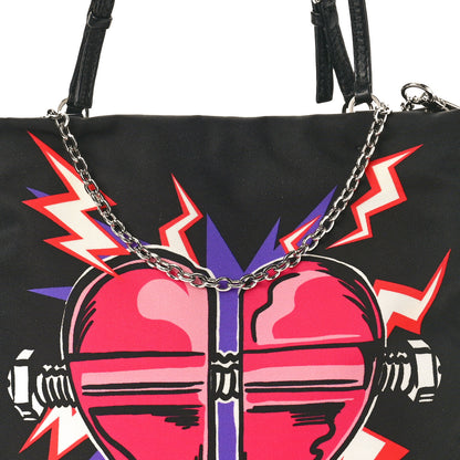 Prada X UNIVERSAL STUDIOS Tessuto Nylon Soft Calfskin Frankenstein Heart Chain Shopping Tote Black 8 of 10