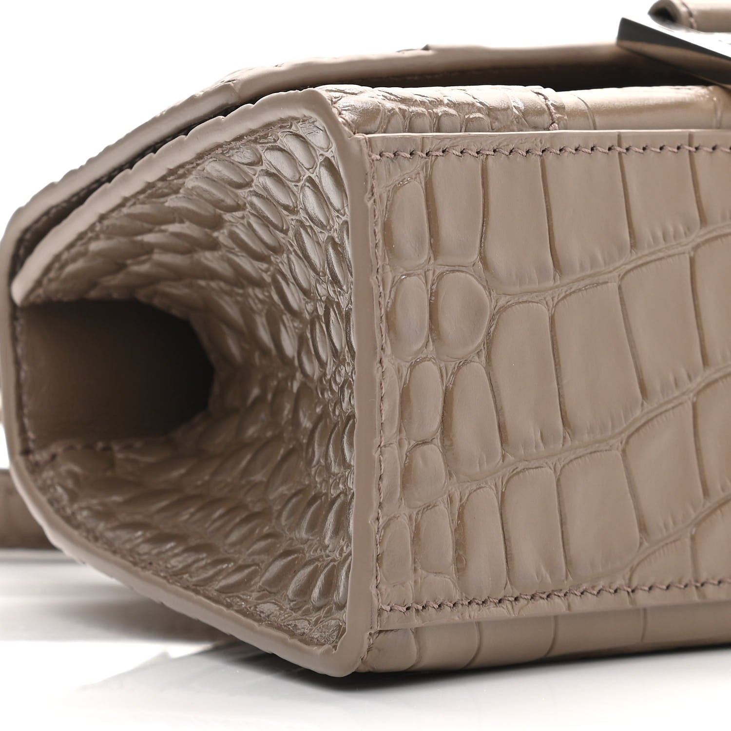 Balenciaga Shiny Calfskin Crocodile Embossed Hourglass Top Handle Bag XS Mink Grey 10 of 12