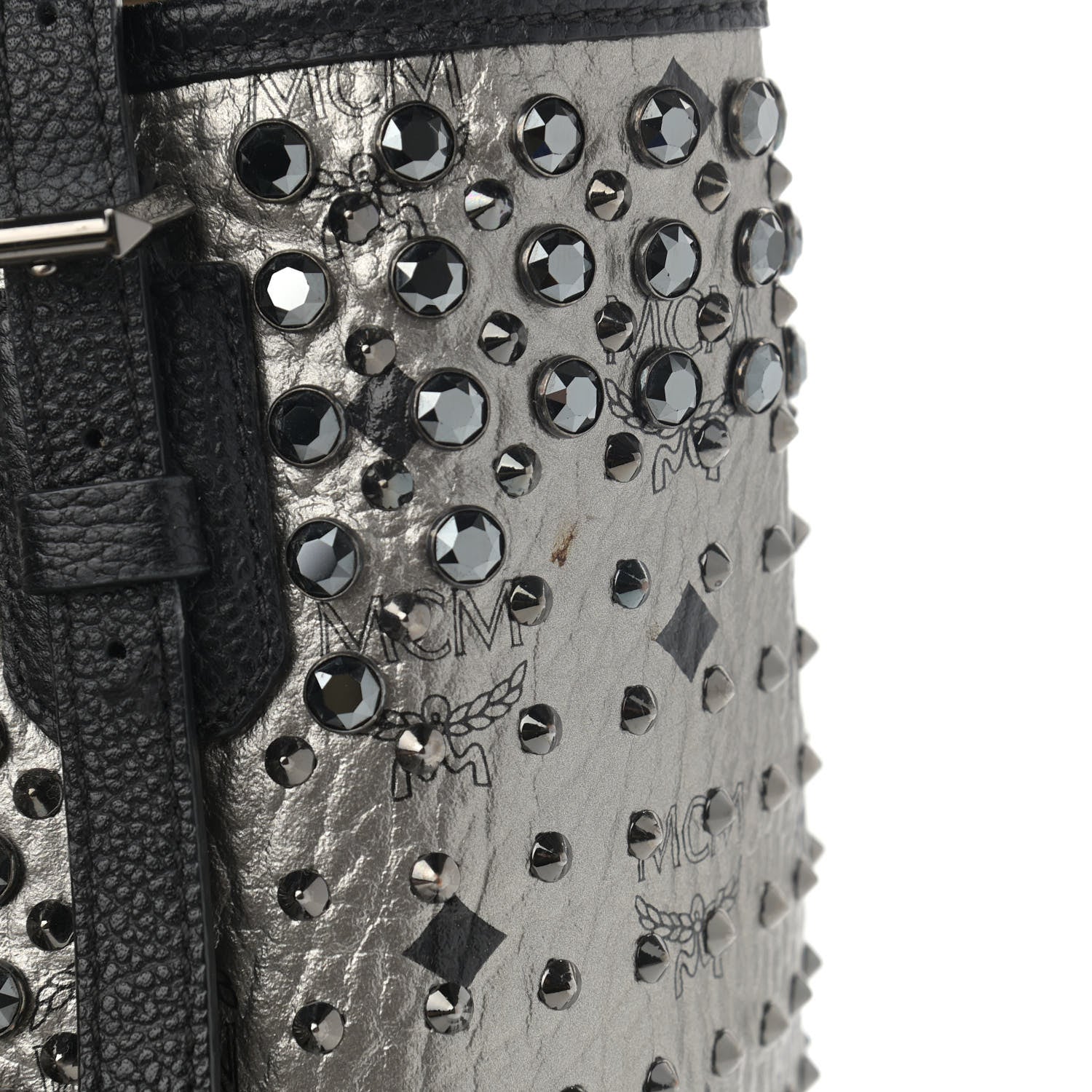 MCM Visetos Swarovski Crystal Shopper Tote Silver 12 of 15