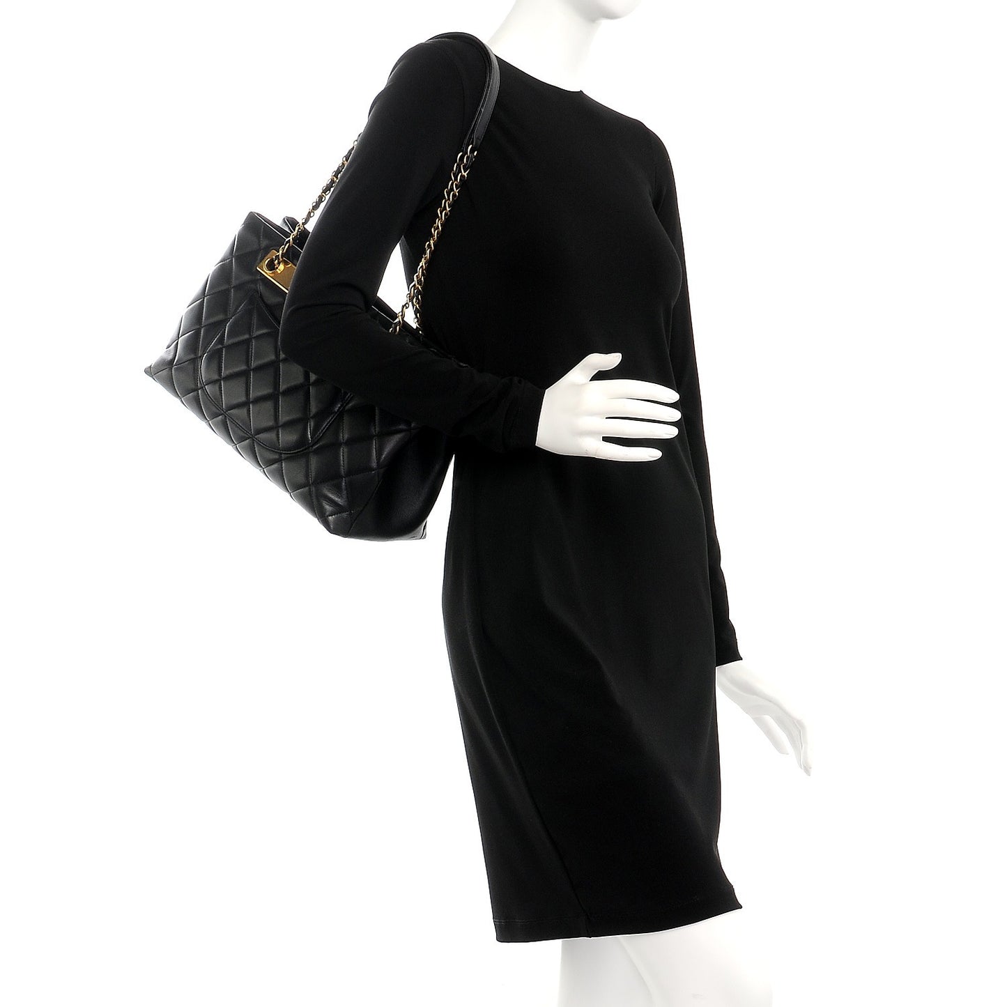 Lambskin Quilted Trendy CC Tote Black