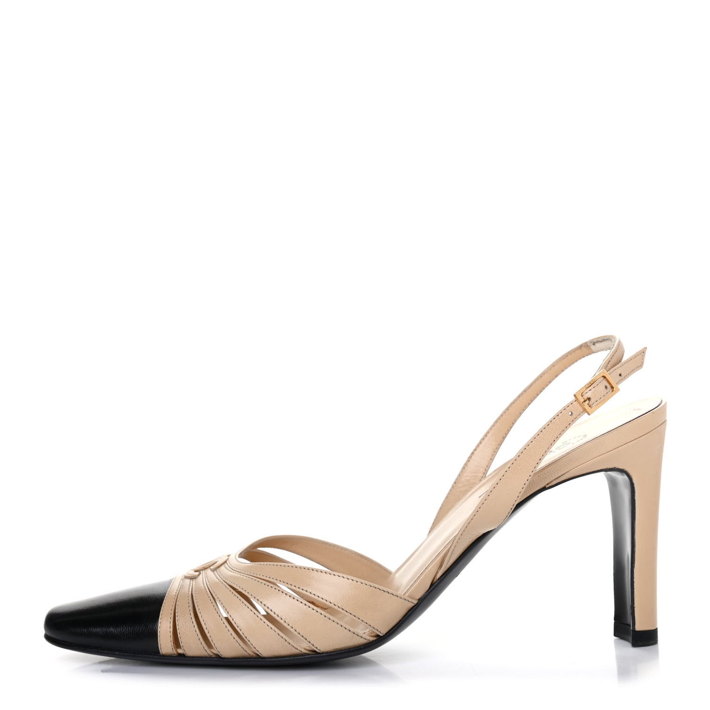 Lambskin Cap Toe CC Slingback Heels 36.5 Beige Black