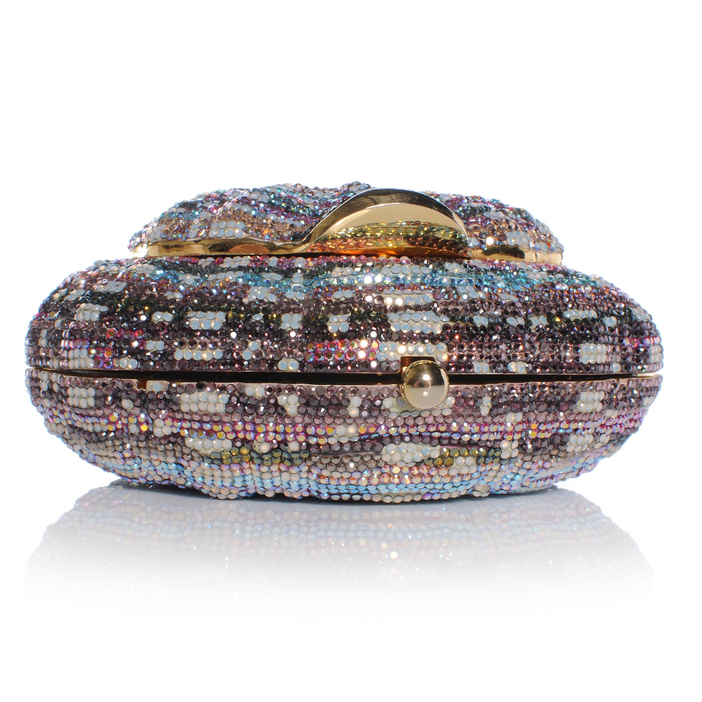 Crystal Venus Clamshell Minaudiere Clutch Gold