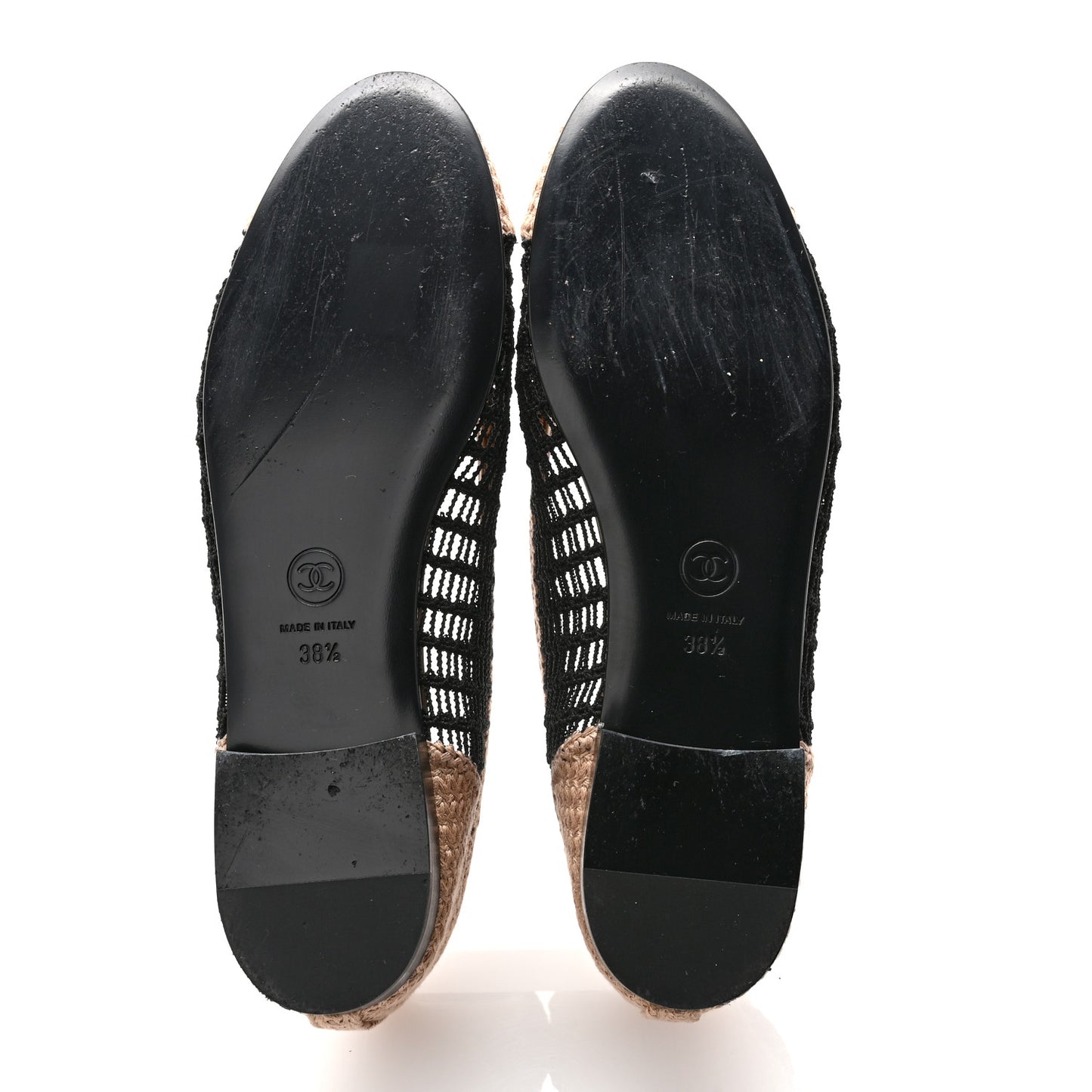 Raffia Cap Toe Ballerina Flats 38.5 Black Beige
