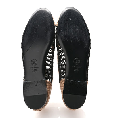 Chanel Raffia Cap Toe Ballerina Flats 38.5 Black Beige 5 of 11