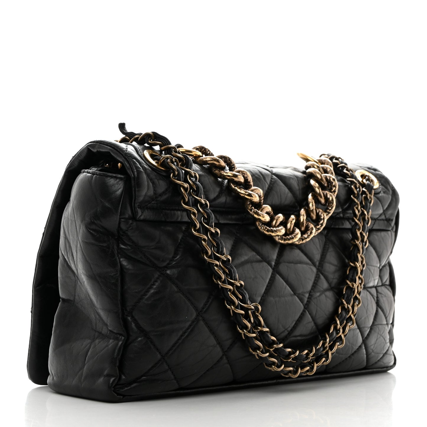Aged Calfskin Quilted Small Pondichery Flap Black