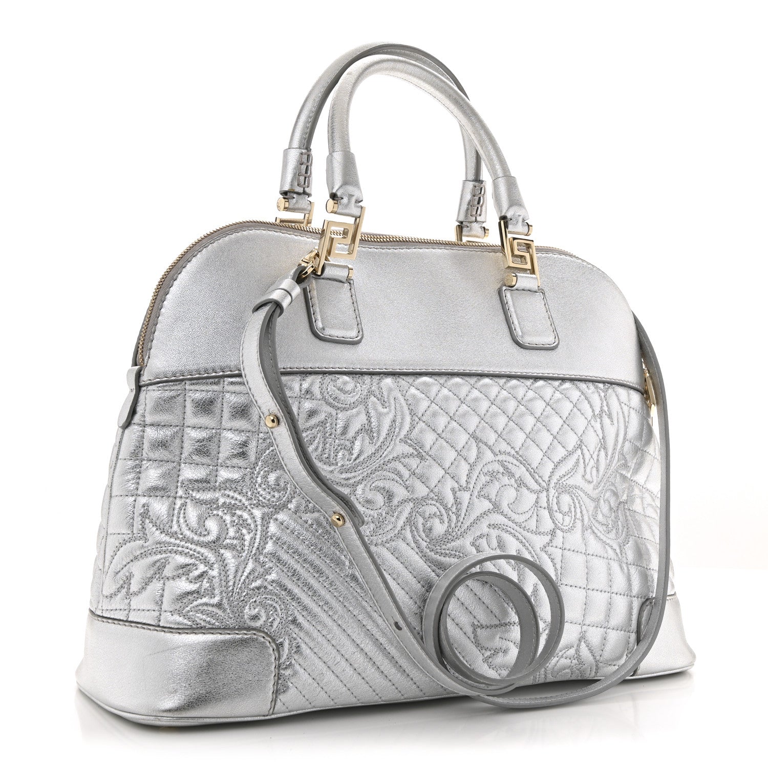 Versace Metallic Quilted Nappa Altea Vanitas Lady Athena Silver 3 of 13