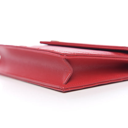 Saint Laurent Grain De Poudre Matelasse Chevron Monogram Envelope Chain Wallet New Red 7 of 9