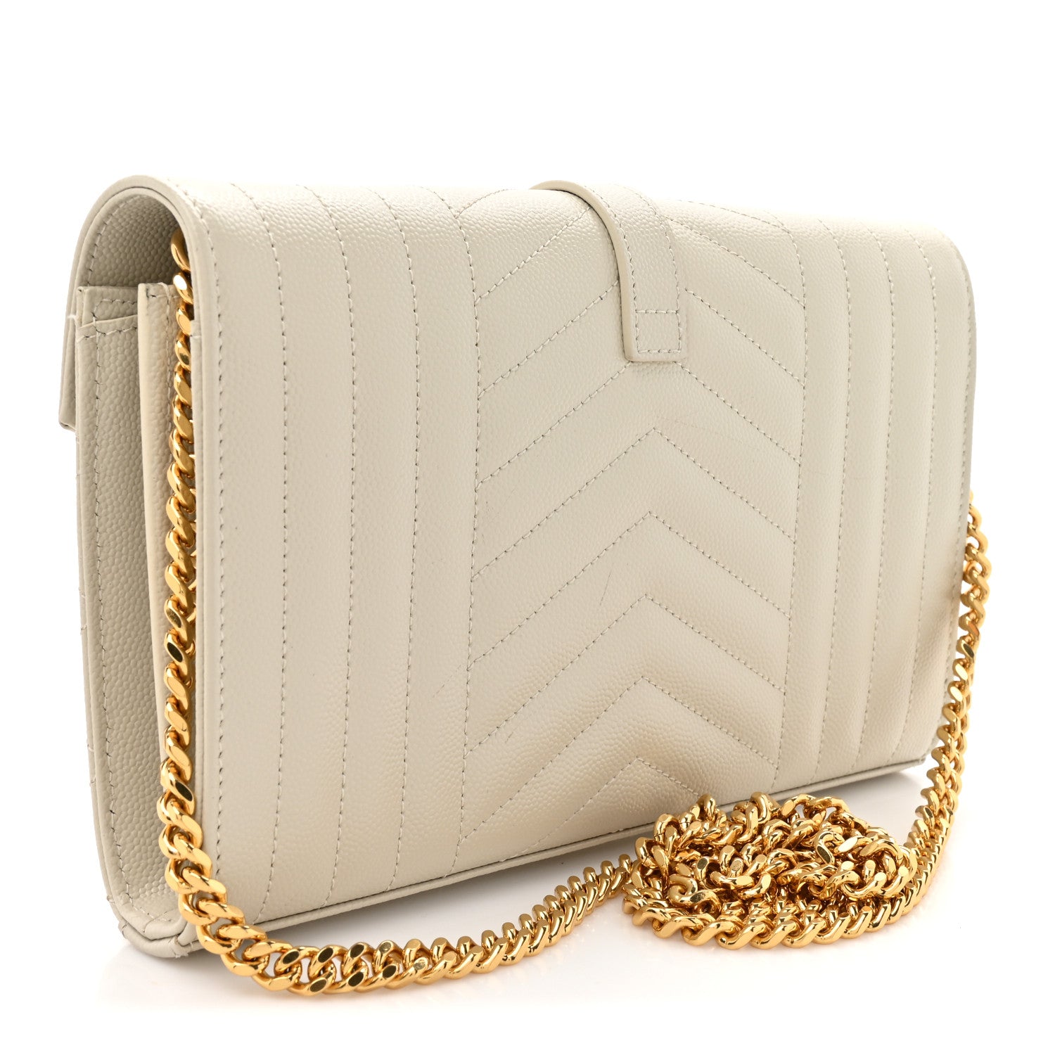 Saint Laurent Grain De Poudre Mixed Matelasse Triquilt Monogram Chain Wallet Crema Soft 3 of 12
