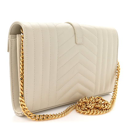 Saint Laurent Grain De Poudre Mixed Matelasse Triquilt Monogram Chain Wallet Crema Soft 3 of 12