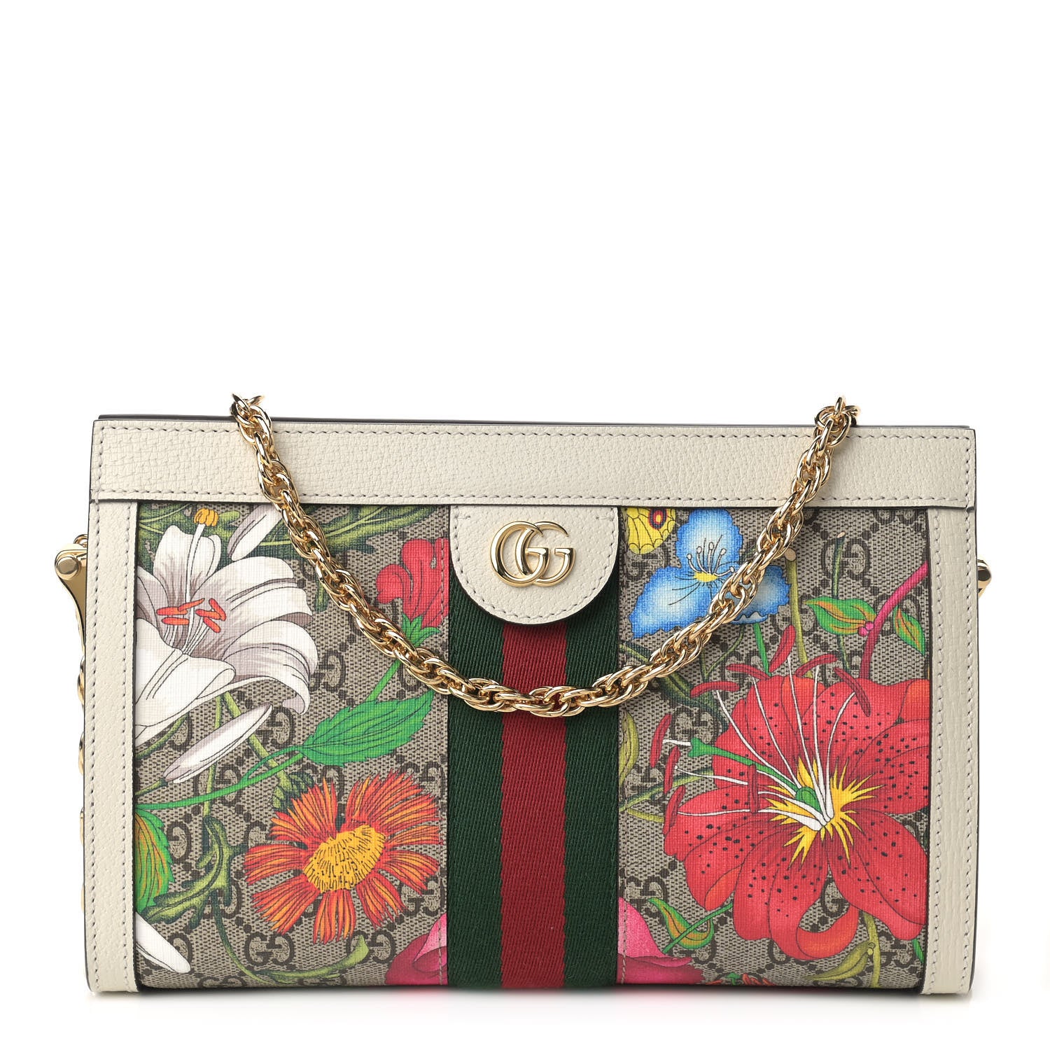 Gucci GG Supreme Monogram Flora Web Small Ophidia Chain Shoulder Bag White 1 of 9