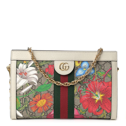 Gucci GG Supreme Monogram Flora Web Small Ophidia Chain Shoulder Bag White 1 of 9