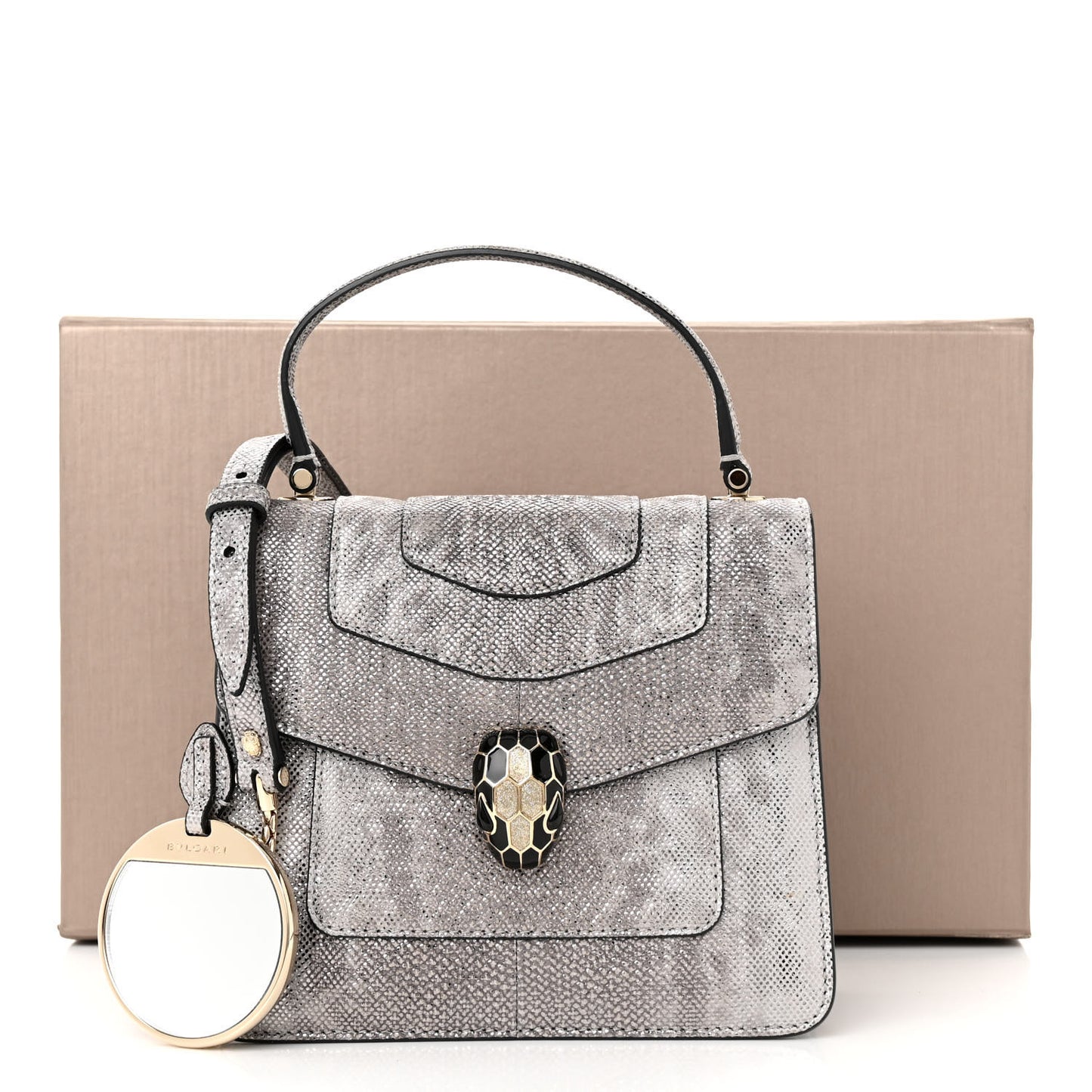 Metallic Karung Serpenti Forever Top Handle White Agate