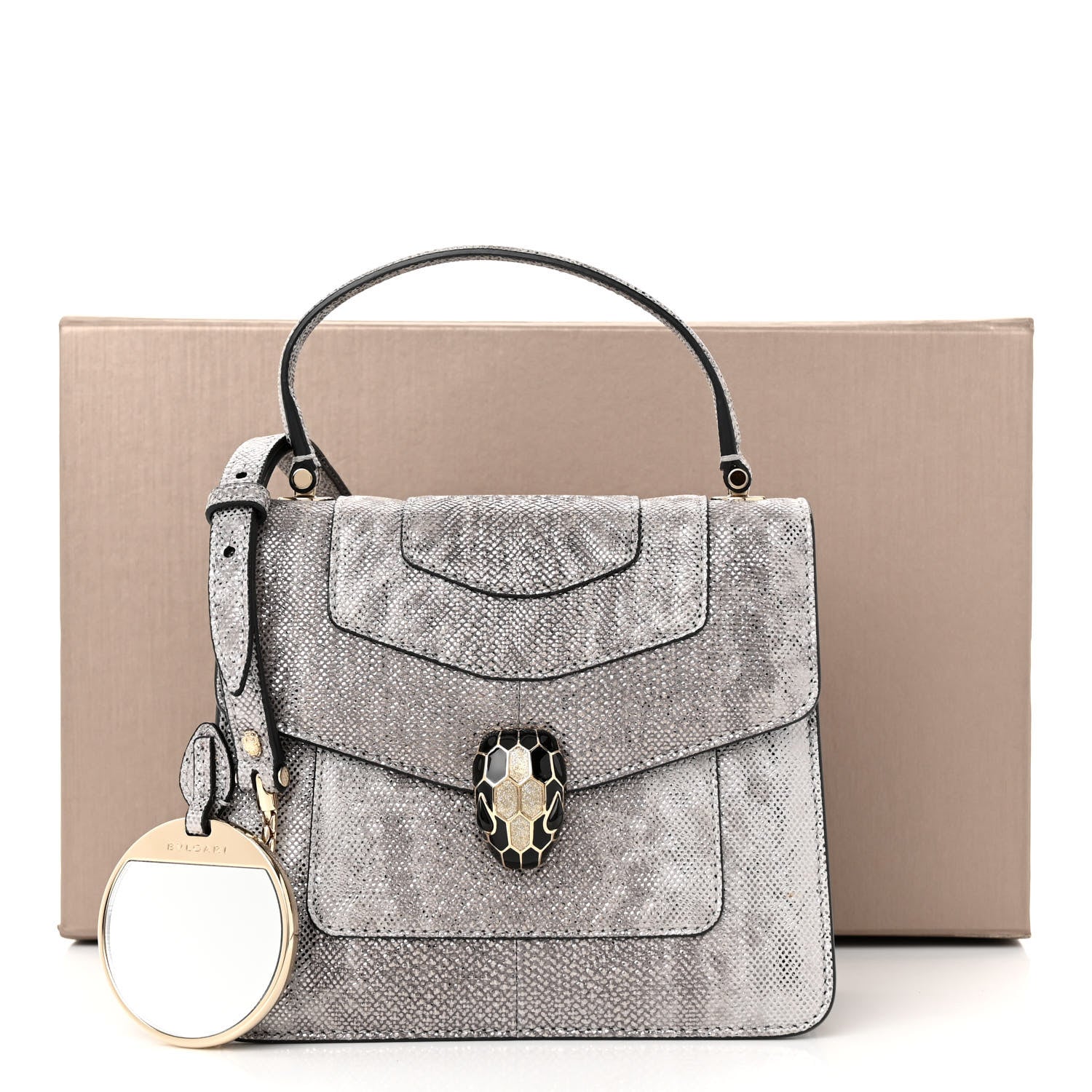 Bulgari Metallic Karung Serpenti Forever Top Handle White Agate 3 of 11
