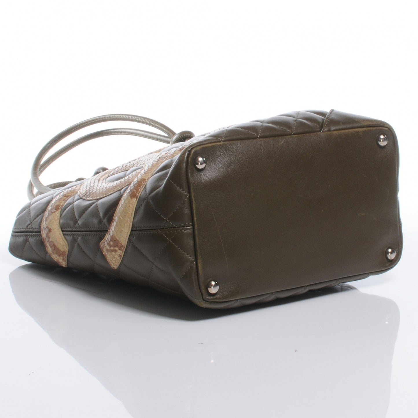 Calfskin Python Quilted Cambon Medium Tote Khaki